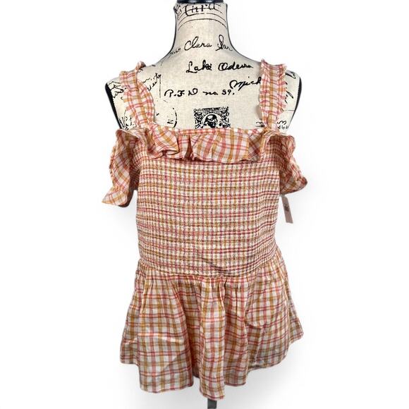 Old Navy Ruffled Smocked Bodice Plaid Sleeveless Top Shirt for Women Large - Picture 2 of 8